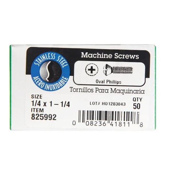 Hillman 1/4"-20 x 1-1/4 in Phillips Oval Machine Screw, Plain Stainless Steel 59530 - main